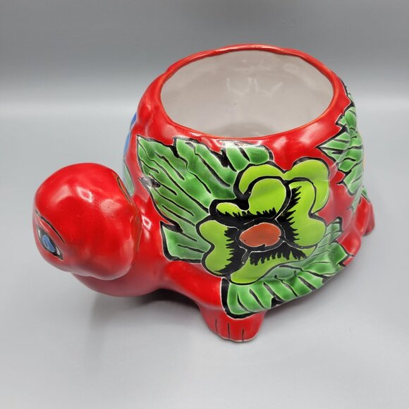 Mexican Talavera Turtle Planter Pot Hand Painted Ceramic Colorful Floral Design - Picture 13 of 16